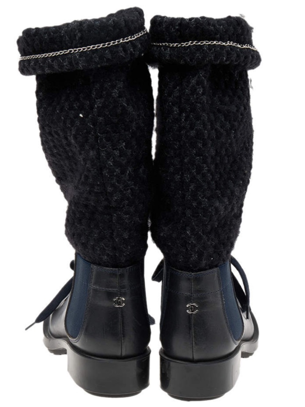 $1450 CHANEL Black Knit Shaft Lace-Up Mid-Calf Boots size 36.5 - US 6-6.5 EUC - Picture 6 of 15